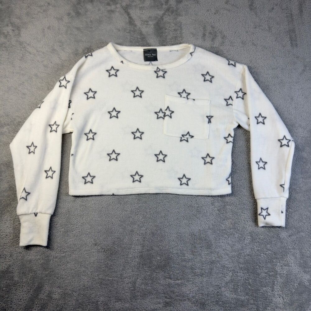 Olivia Rae New York Sweater Womens Extra Small White Cropped Stars Long Sleeve
